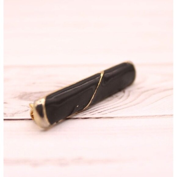 Vintage Black Enamel Gold Bar Pin Brooch Direction One Lapel Hat Simple Elegant - Picture 1 of 8